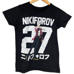 Yuri On Ice Women’s Black Short Sleeve Round Neck 100% Cotton Nikiforov T-Shirt